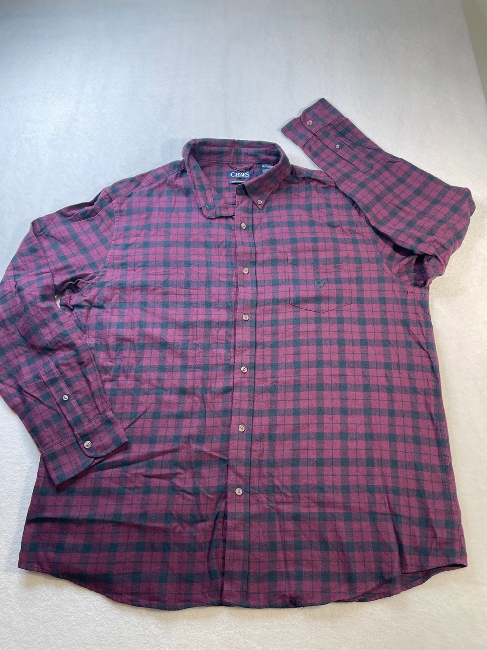 Chaps Men’s Burgundy & Black Plaid Button-Down Shirt SIZE XXL